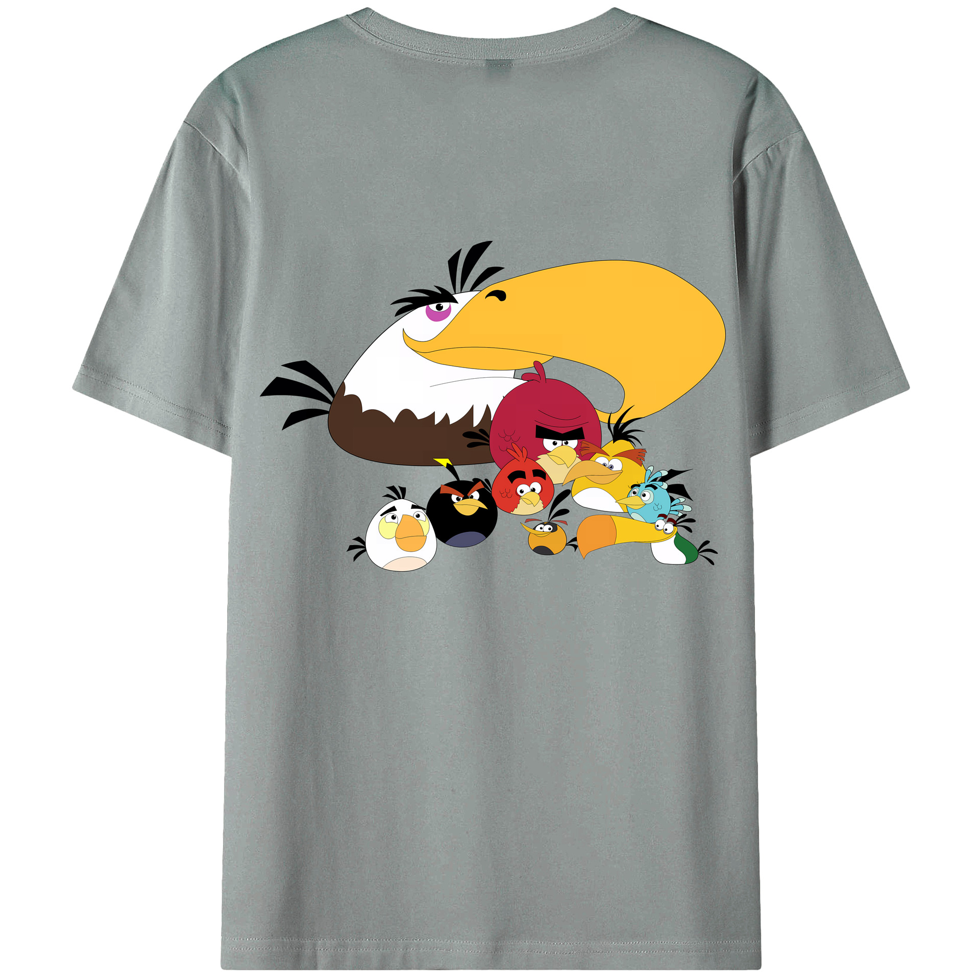 （画像用） Angry Birds アングリーバード 綿100％ メンズ半袖Tシャツ（バックプリント） 通気性
